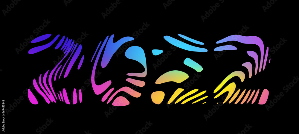 Fototapeta premium 2022 Tiger New Year eve background with colores wavy striped numbers. Abstract holiday backdrop. Chinese New Year Wallpaper