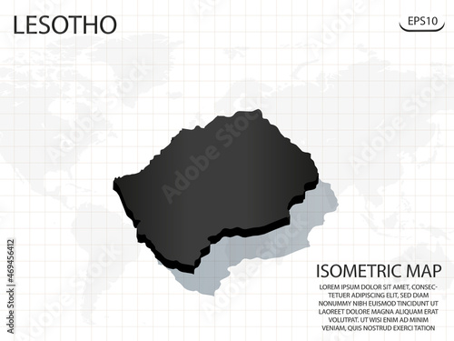3D Map black of Lesotho on world map background .Vector modern isometric concept greeting Card illustration eps 10.