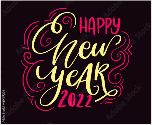 2022 Happy New Year Holiday Illustration Vector Abstract Pink And Yellow With Black Background