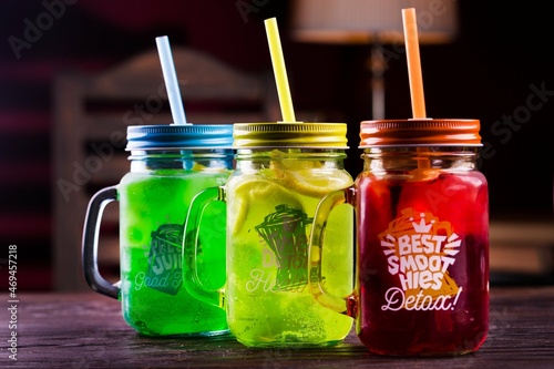 smoothie drink in glass jars cocktail