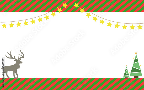 クリスマスの可愛いフレーム背景、トナカイとツリーと星のガーランド