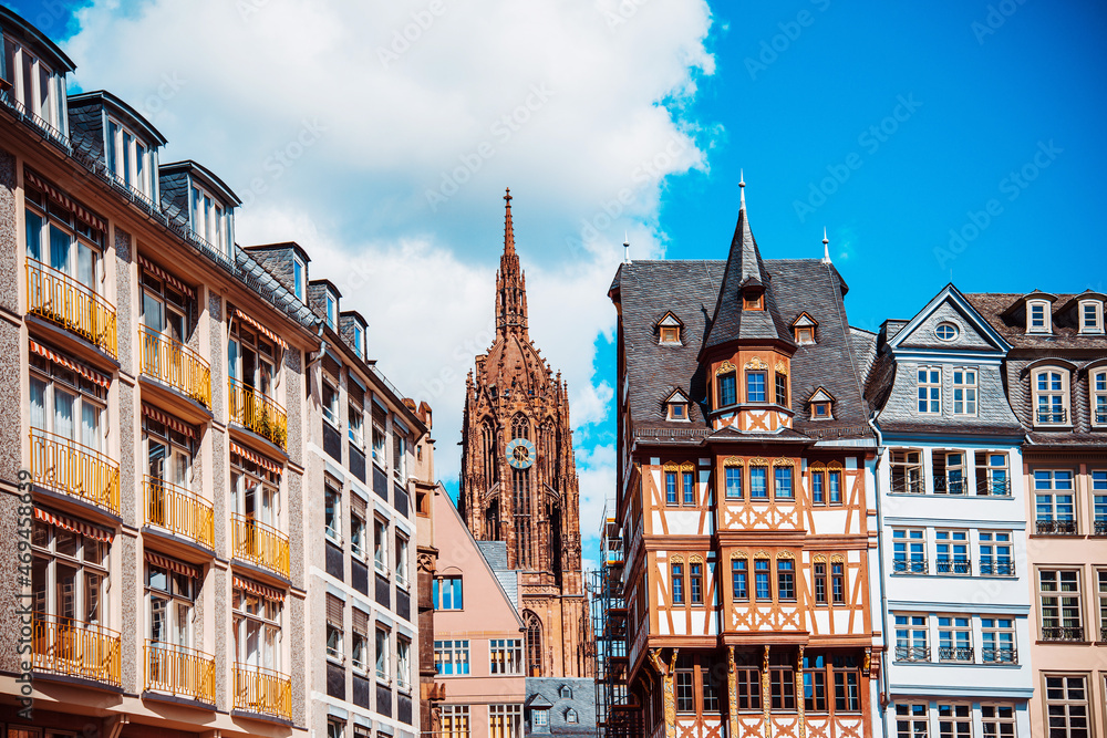 Street view of Downtown Frankfurt, Germany.