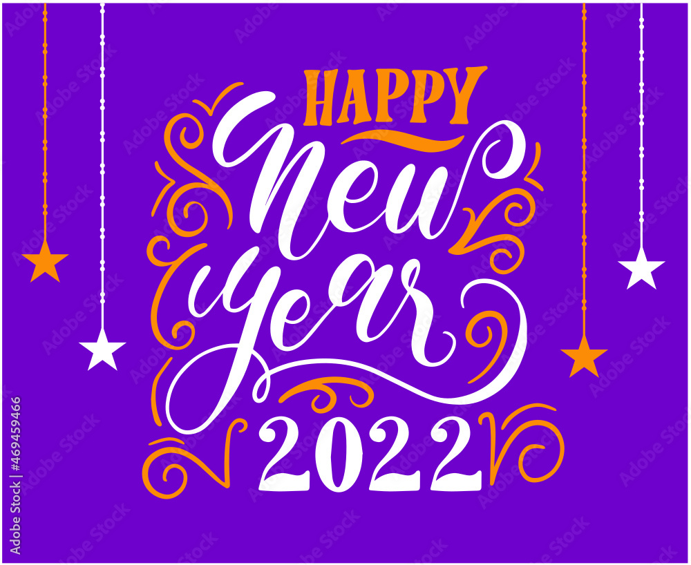 2022 Happy New Year Holiday Illustration Vector Abstract Yellow And White With Purple Background