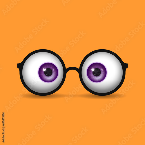 Funny round eyeglass frame and eyeballs with colored irises