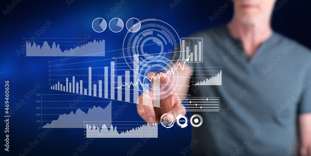 Man touching a financial analysis concept Man touching a financial analysis concept