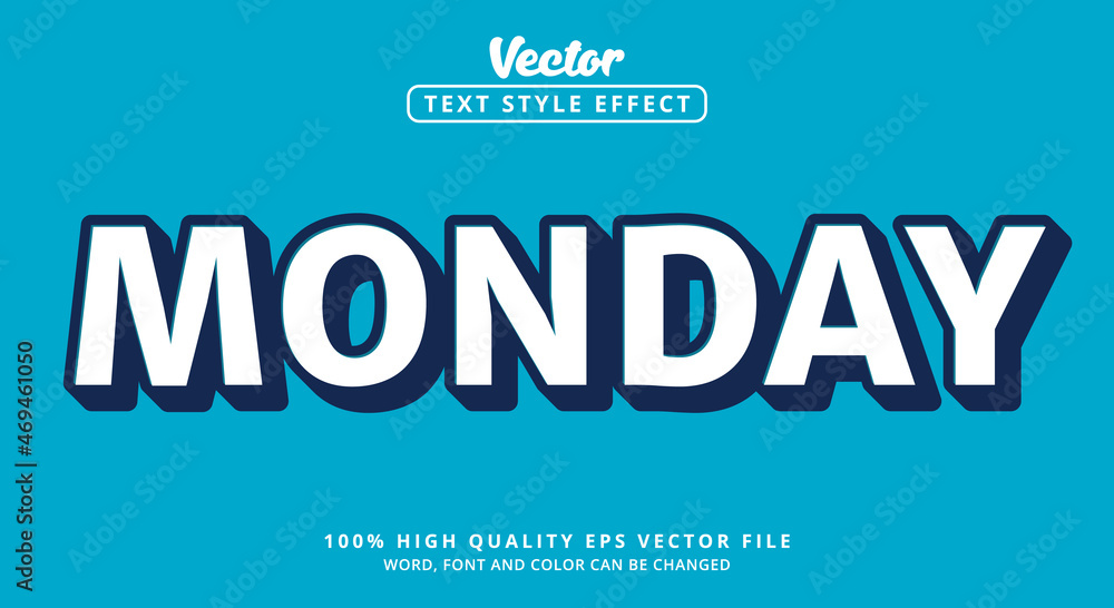 Editable text effect, Monday text color blue with modern style