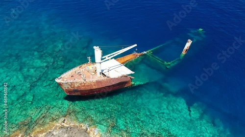 Aerial drone video of famous shipwreck of 