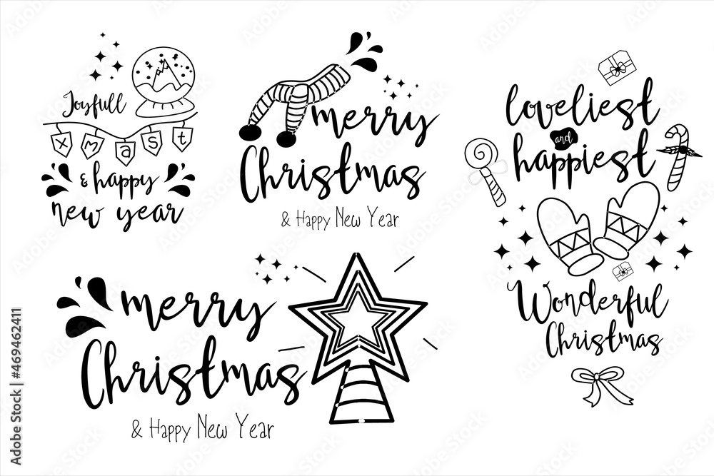 Fototapeta premium Merry Christmas. Typography set, text design. Usable for banners, greeting cards, gifts etc.