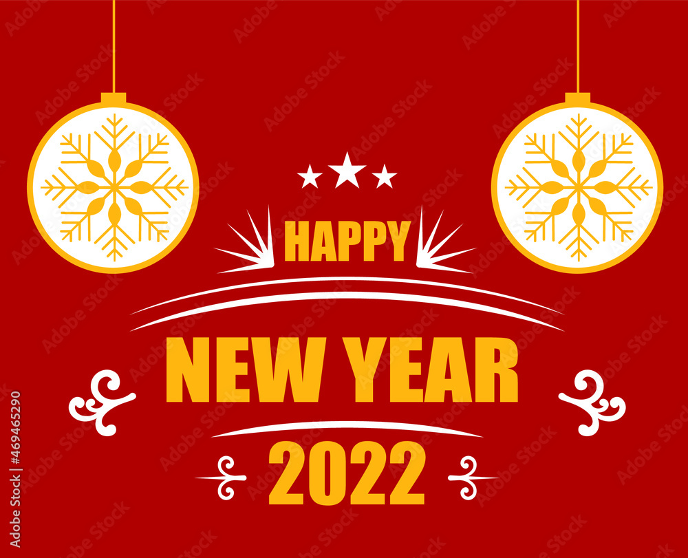 Naklejka premium 2022 Happy New Year Yellow And White Holiday Abstract Vector Illustration With Red Background