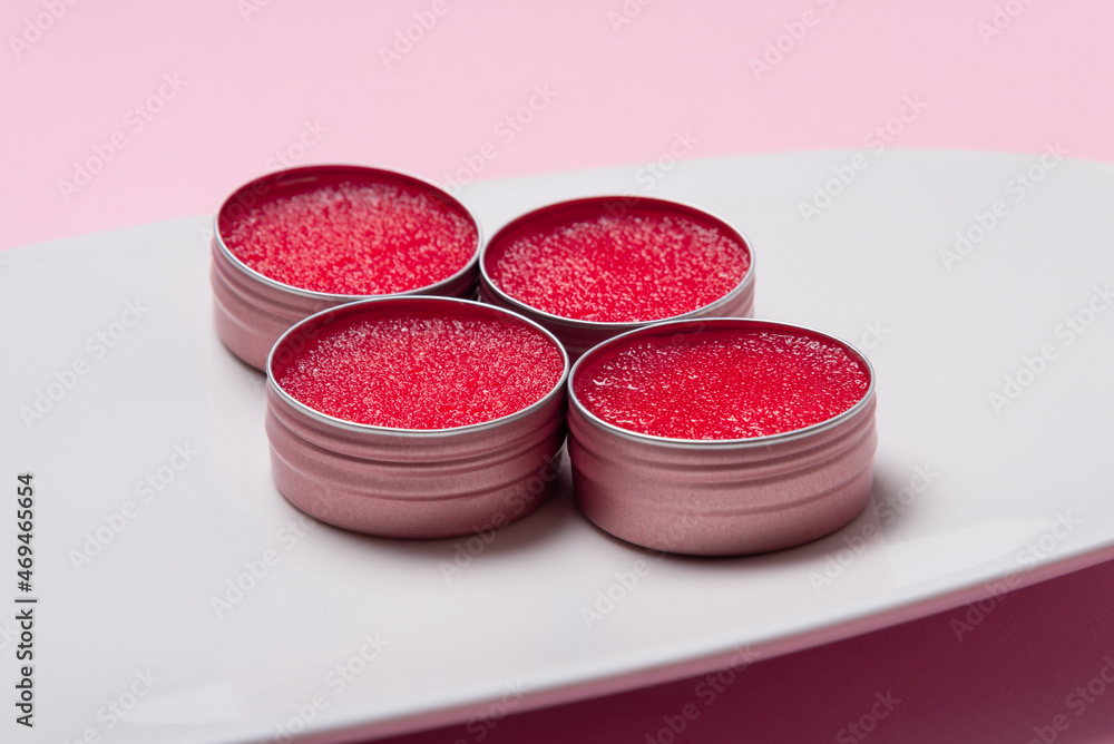 Set of sugar lip scrubs in metal case Set of sugar lip scrubs in metal case