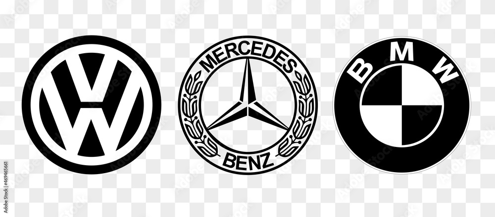 Vecteur Stock Popular German car brands. German automotive. German cars logo.  Mercedes, BMW and Volkswagen.