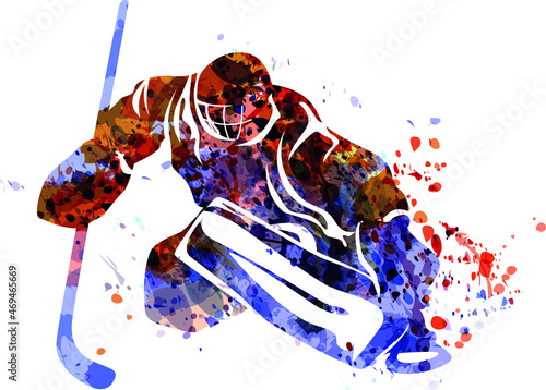 Vector watercolor silhouette of a hockey goalie