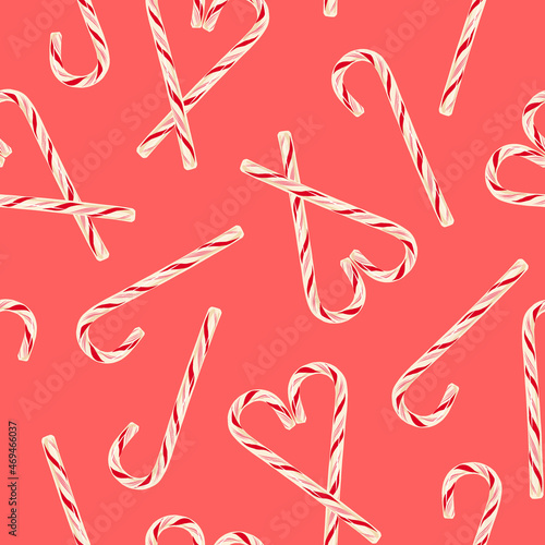Candy cane lollypop vector seamless pattern. Confectionery romantic treats surface design. Valentines day desserts background.