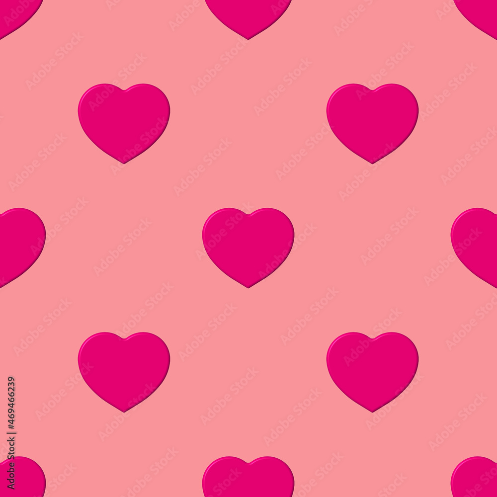 Seamless pattern. Pink heart on pastel purple red backgrounds. symbol of love. Template for application to surface. 3d image. 3d rendering