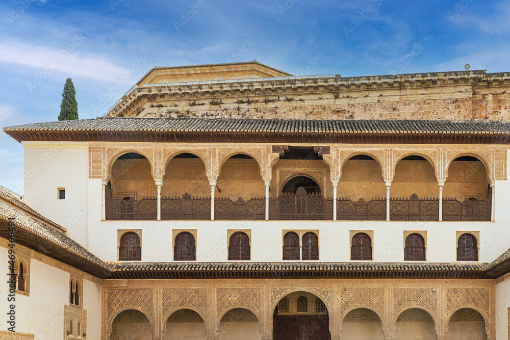 View of the upper part of the Patio del Mexuar in the Nasrid Palaces in the Alhambra