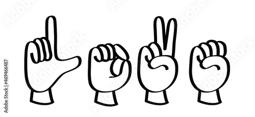 Deaf sign language. Love heart month or happy singles day. 14 february, valentine, valentines day. Fun vector icon or pictogram. Global love day. Hearts symbol. Deafness cartoon. Gestures hand. 