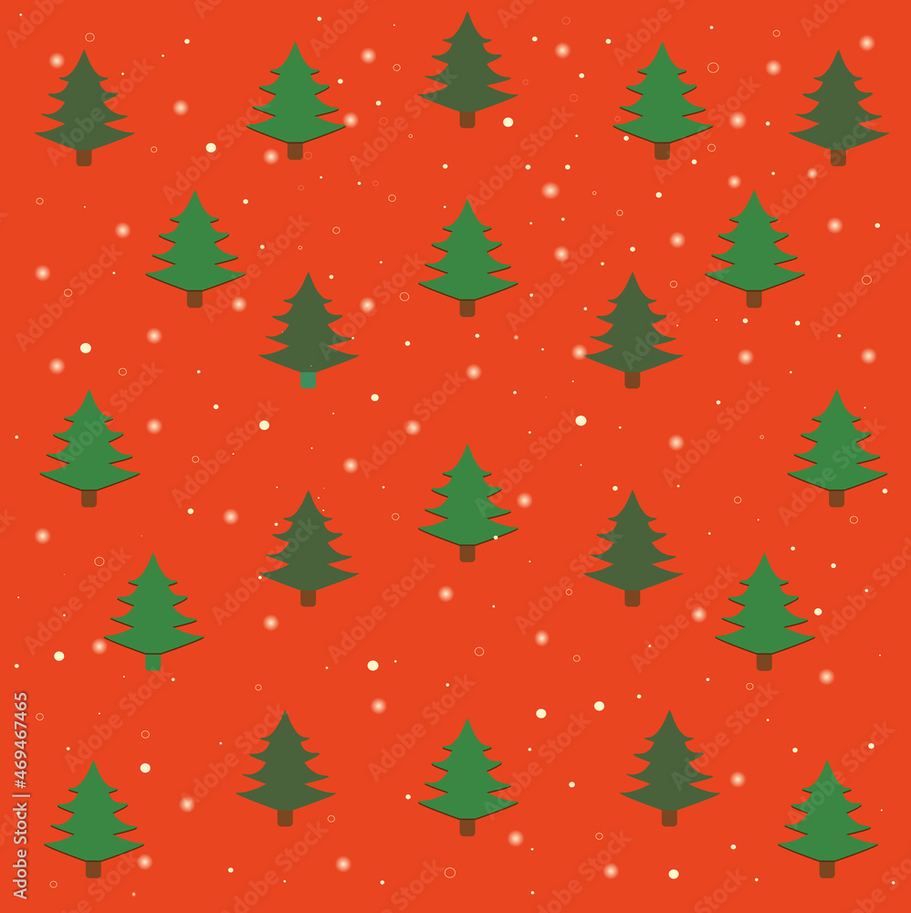 Obraz premium Сhristmas trees with snow on a red background