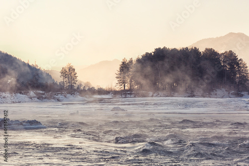 Morning fog over the water, Katun river, Altai, Russia © Shchipkova Elena