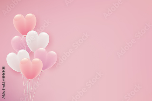 パステルカラーのハート形風船イラスト背景
