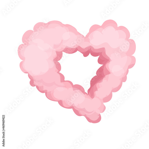 Pink heart cloud, fluffy magic in cartoon style isolated on white background. Smoke, fog cute decoration. Ui game asset.