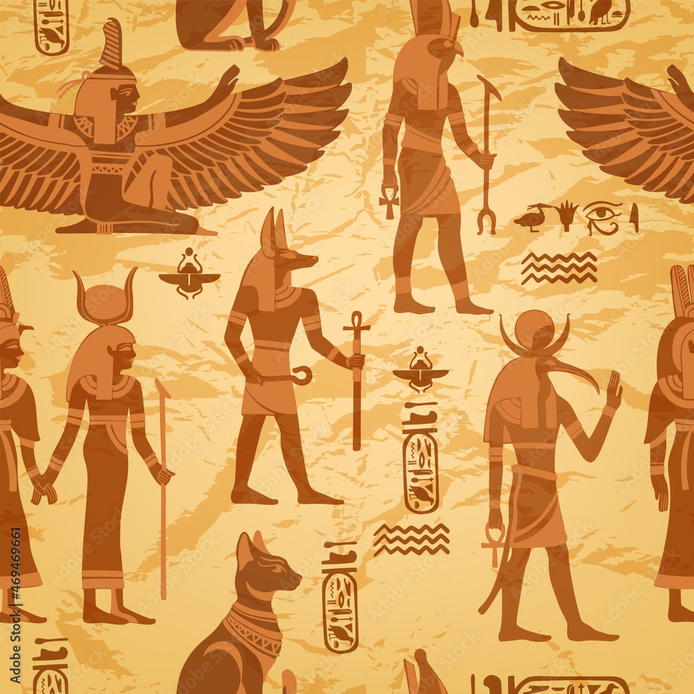 Egypt papyrus seamless pattern, vector ancient mythology historical ...