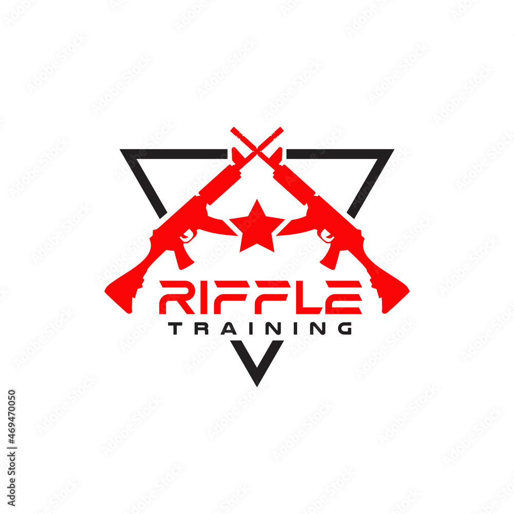 Fototapeta premium Crossed riffle with triangle shield logo design