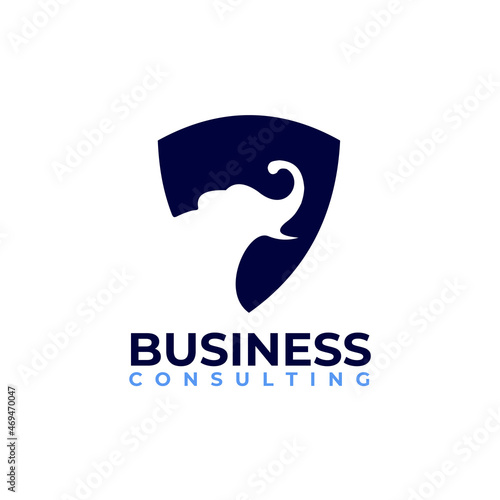 Business consulting logo with shield and elephant design photo