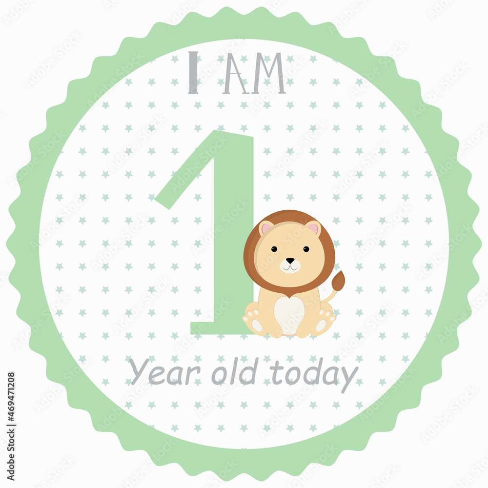 I'm one year old today - Baby Milestone card. Cute design with green ...
