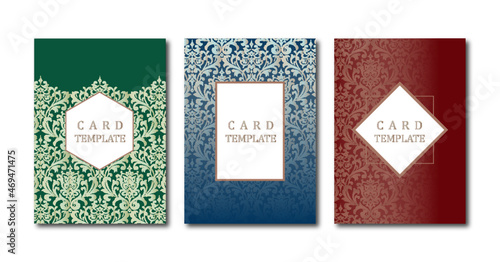 豪華な結婚式の招待状　エレガントな素朴なテンプレート　ダマスク