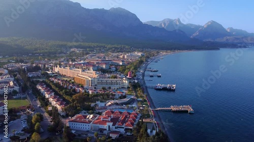 Fly over Kemer, Turkey during sunset photo