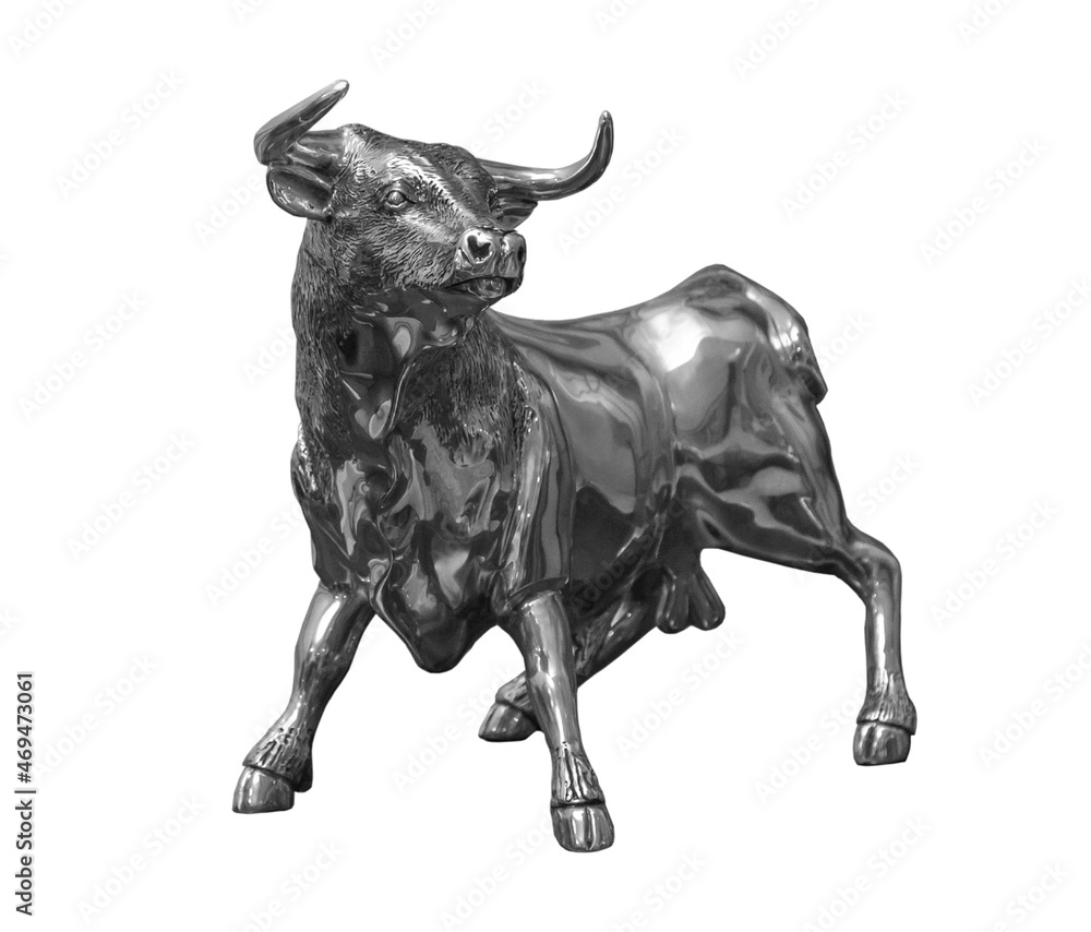 Silver Resin Bull Figurine