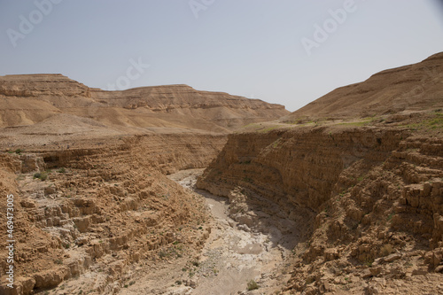 view of a rocky canyon in the Judean desert in Israel
