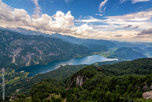 Beautiful aerial view of Lake Bohinj in Slovenia