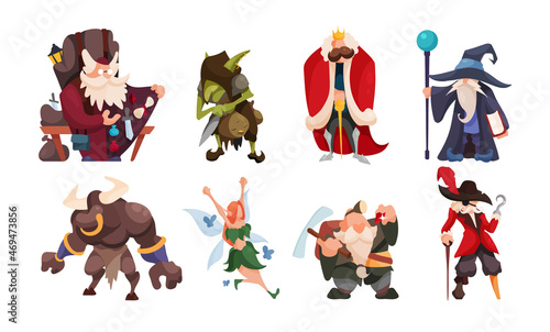 A set of fantasy fairy-tale characters in the cartoon style © Анастасия Птицова
