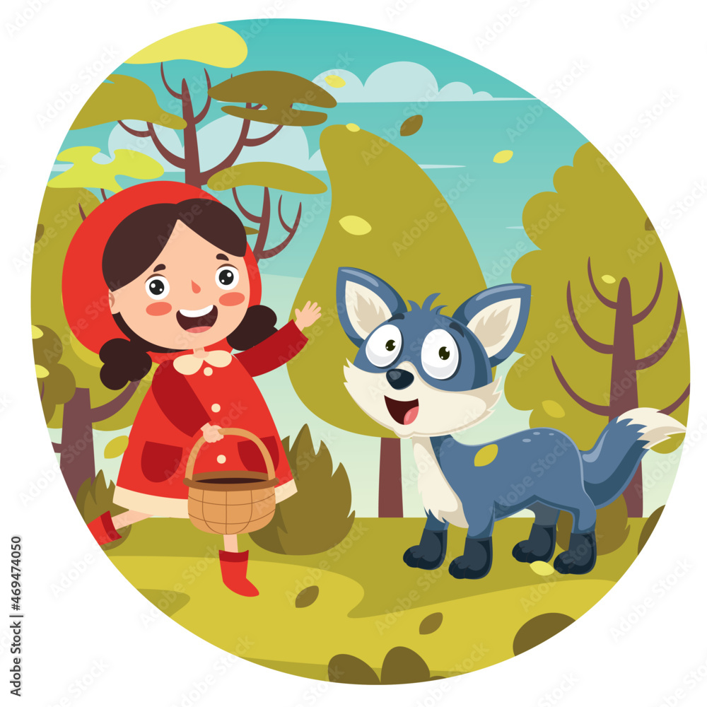 Obraz premium Cartoon Drawing Of Red Riding Hood