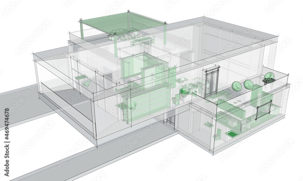 house architectural drawing 3d illustration house architectural drawing 3d illustration