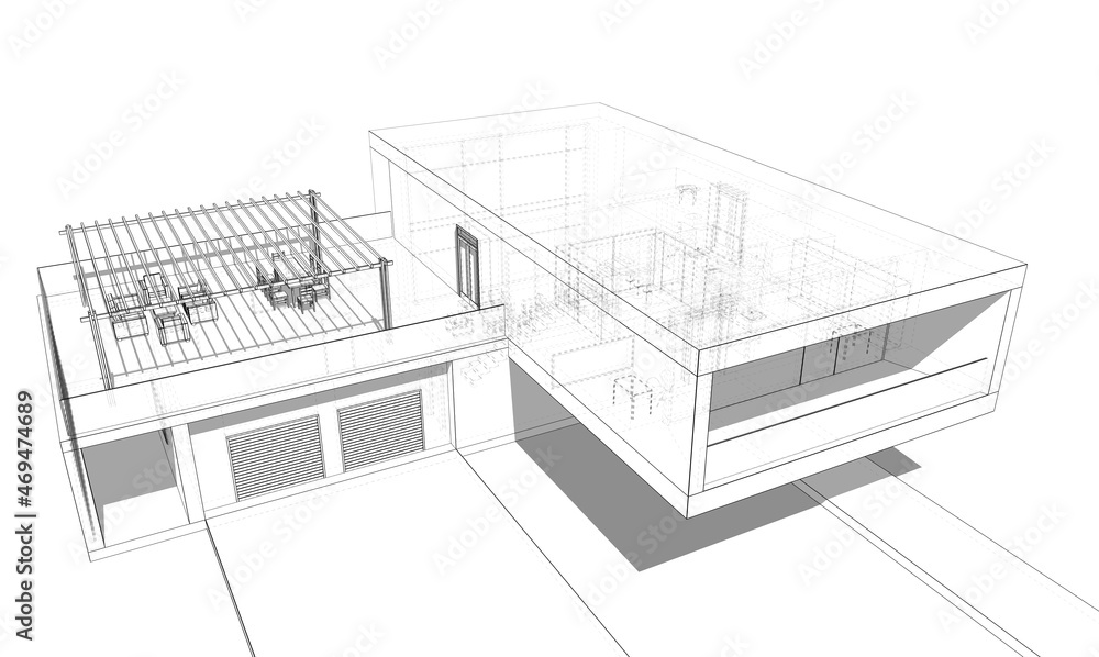 house architectural drawing 3d illustration