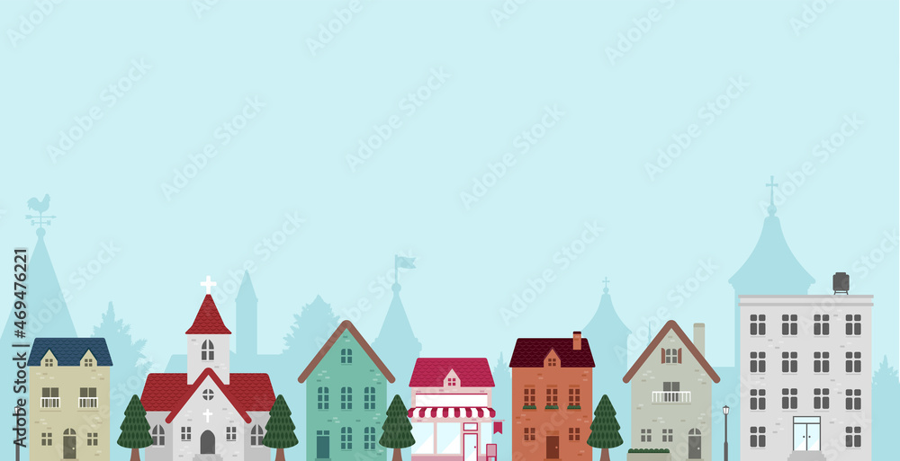 Simple horizontal townscape vector banner illustration