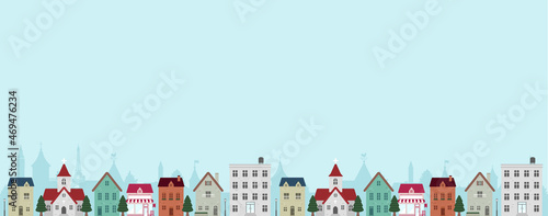 Simple horizontal townscape vector banner illustration