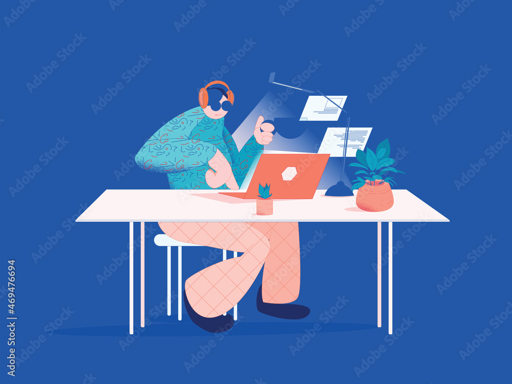 Digital freelancer man works in a nicely decorated modern office on a laptop Digital freelancer man works in a nicely decorated modern office on a laptop