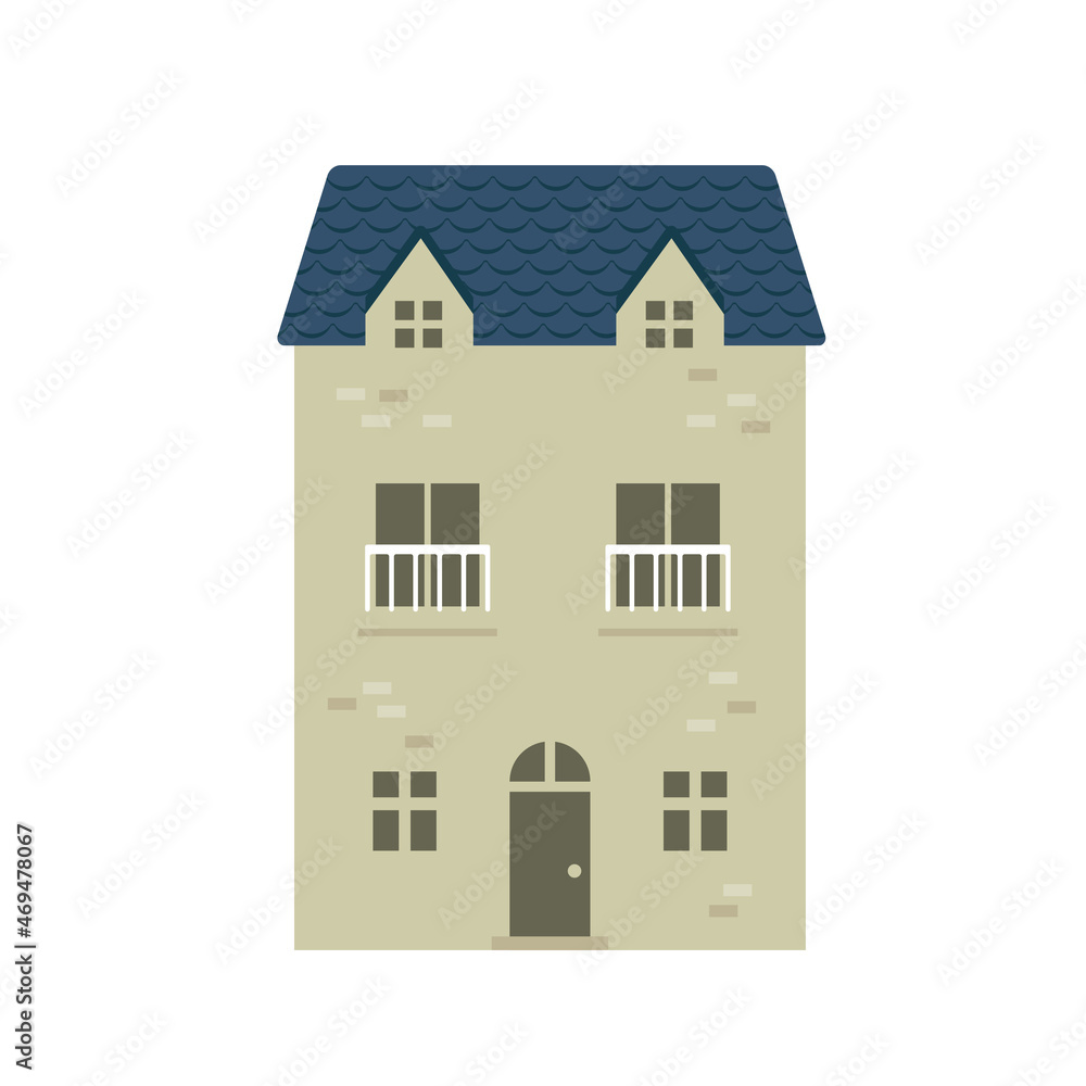cartoon building / house flat design illustration (front view).