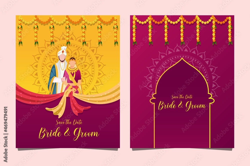 Indian wedding card bride and groom Stock Vector | Adobe Stock