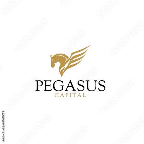 Logo vector illustration template, strong elegant pegasus on white background,