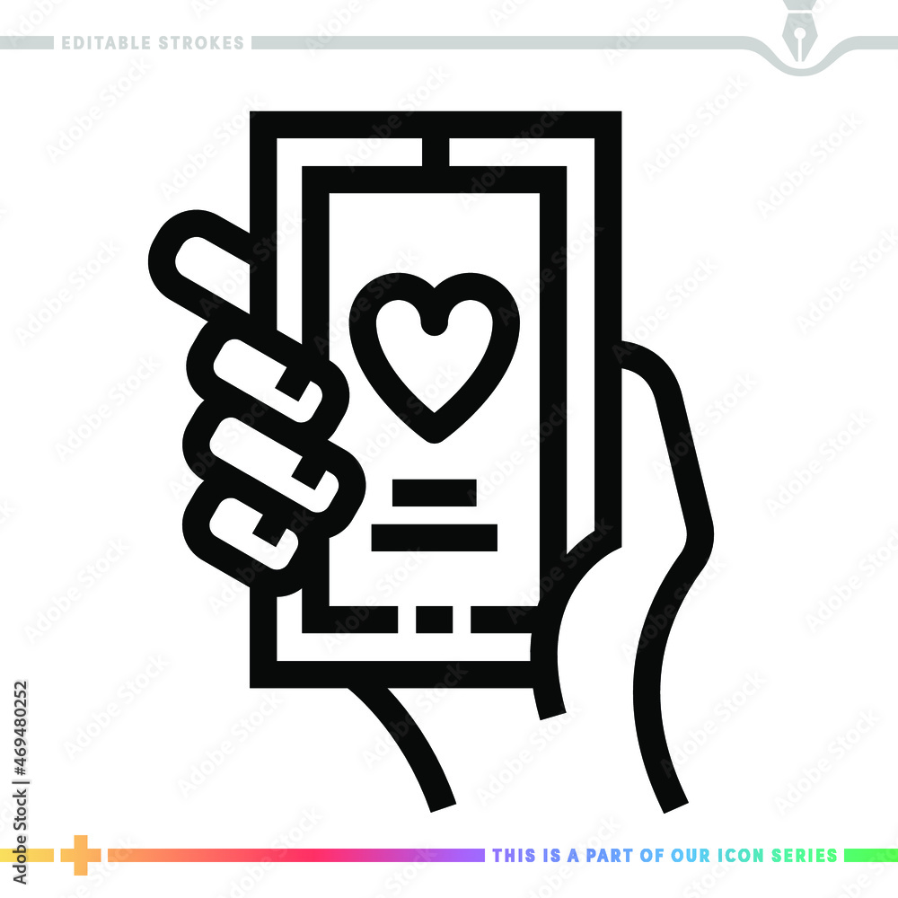 The editable line icon of matchmaking app can be used as a customizable black stroke vector illustration. The editable line icon of matchmaking app can be used as a customizable black stroke vector illustration.
