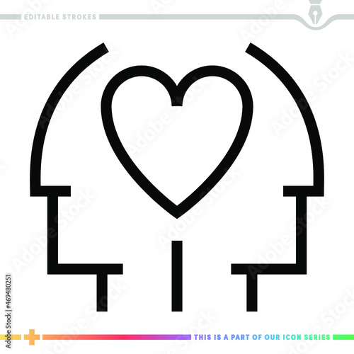 The editable line icon of soulmates can be used as a customizable black stroke vector illustration.