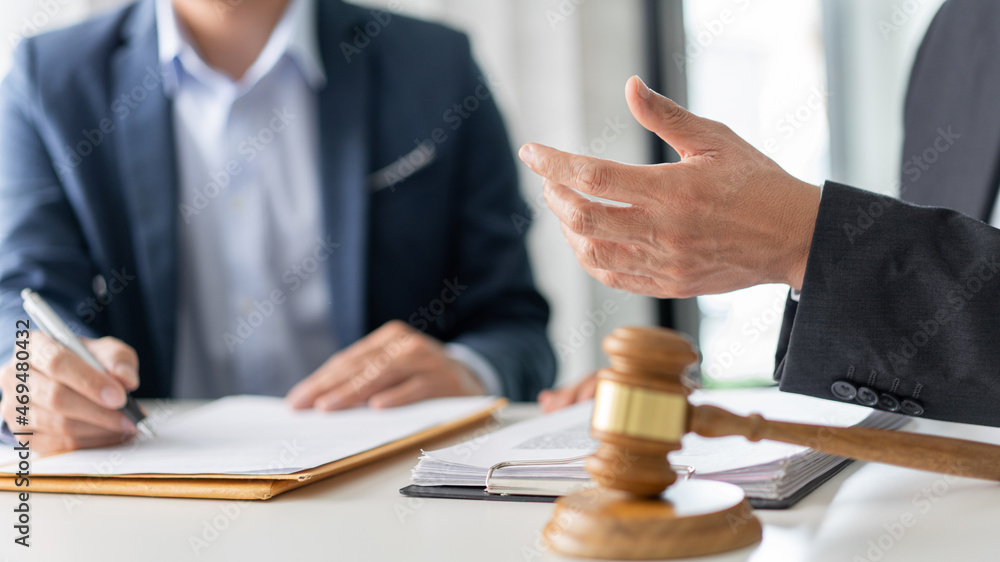 Αυτοκόλλητο law concept The entrepreneur who wears the black suit trying to ask the lawyer t