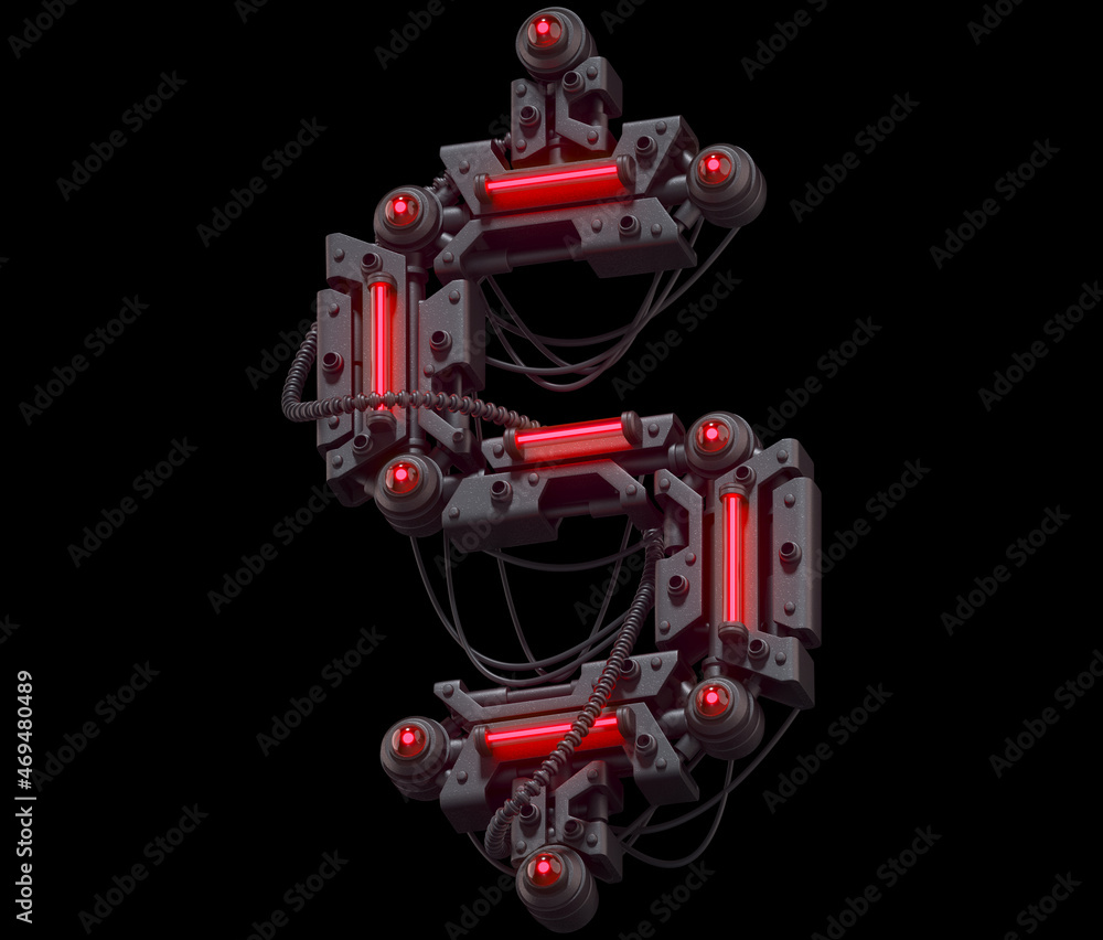 Fototapeta premium Black futuristic font. Light red neon. Dollar symbol. 