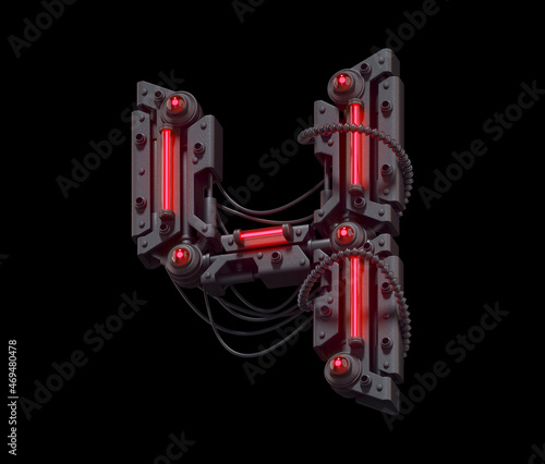 Black futuristic font. Light red neon. Number 4. 