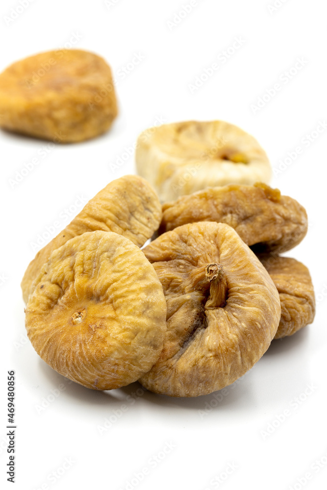 Dried figs isolated on white background. Tasty snack figs. Story format
