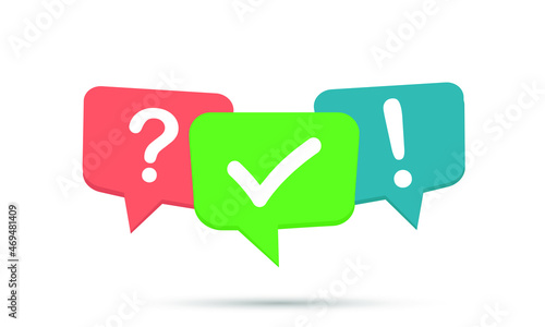 Question Mark, Checkmark And Exclamation Point, Speech Bubbles. Vector Illustration